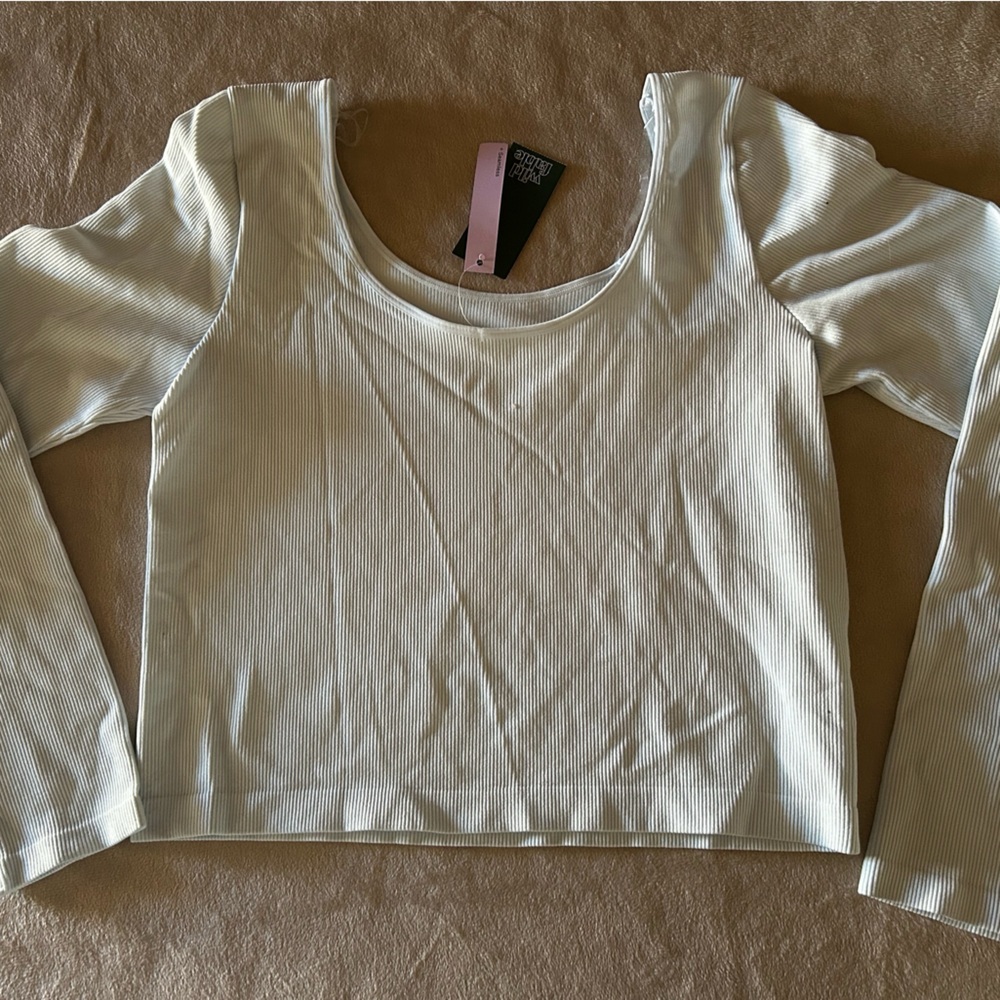 Wild Fable Seamless Ribbed Soft Blue Crop Top Long Sleeve Size XXL New - Picture 7 of 7